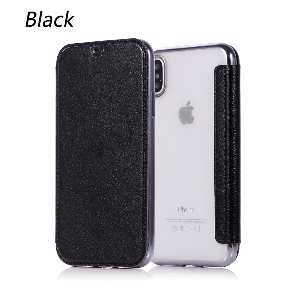 Luxury Wallet Flip Leather Shockproof Clear Case for iPhone