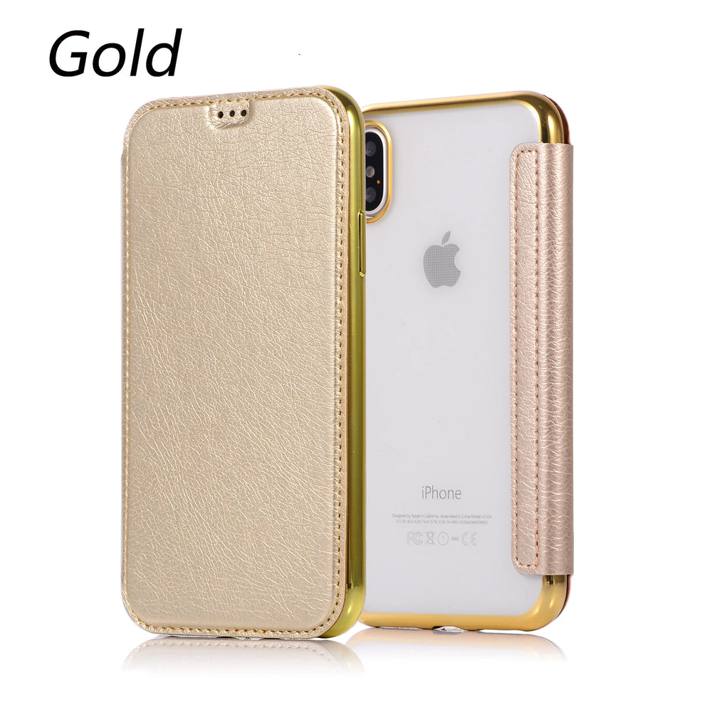 Luxury Wallet Flip Leather Shockproof Clear Case for iPhone