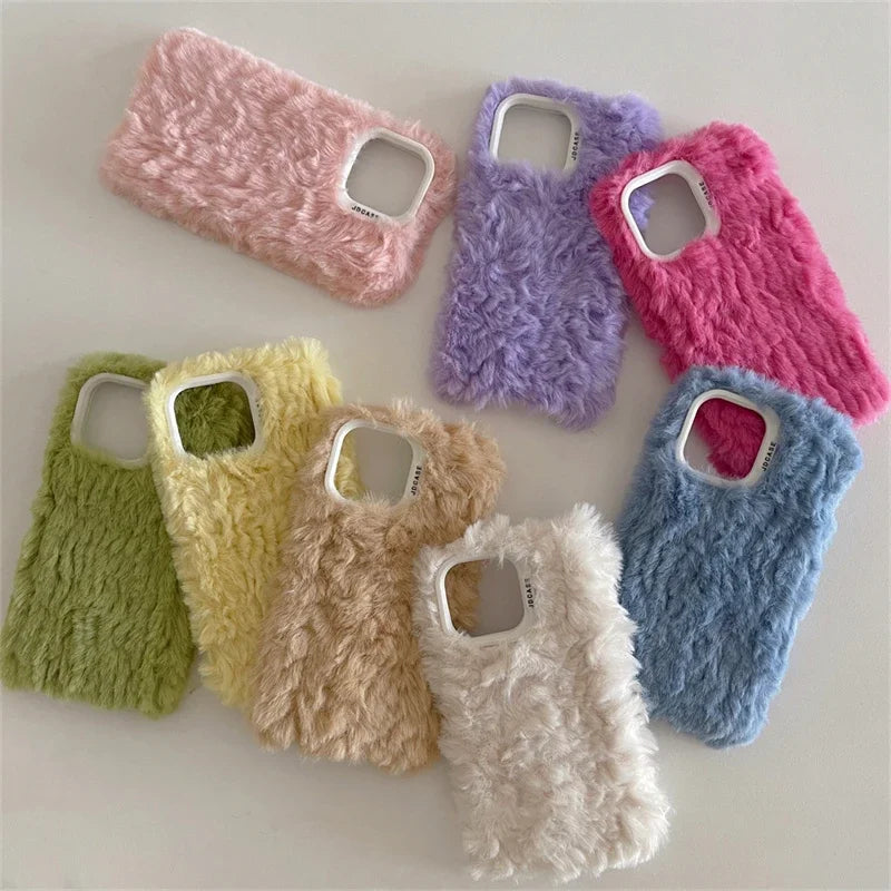 Macaron Candy Color Winter Warm Plush Case For iPhone