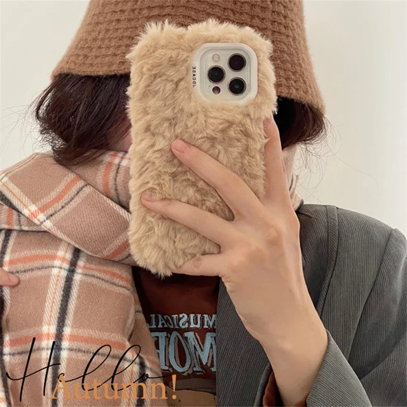 Macaron Candy Color Winter Warm Plush Case For iPhone