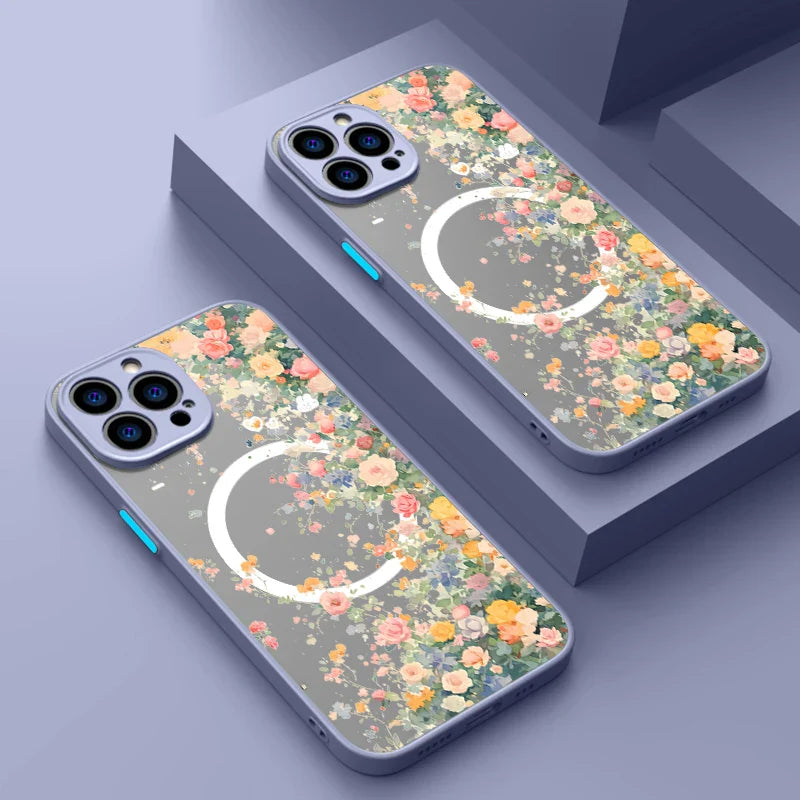 Magnetic Romantic Flowers Case For iPhone