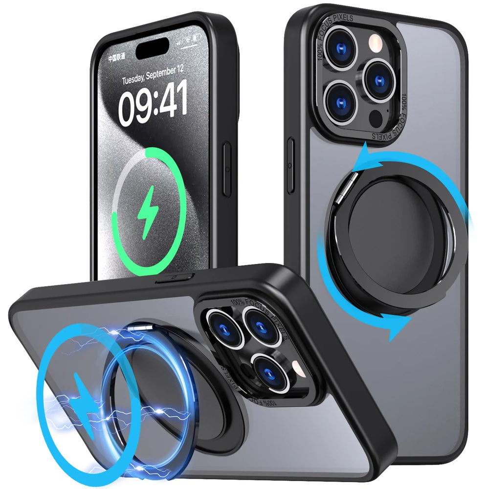 Magnetic Gear Decompression Rotating Matte Holder Case For iPhone