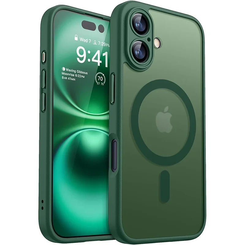 Magnetic Luxury Armor Shockproof Matte Translucent PC Case For iPhone