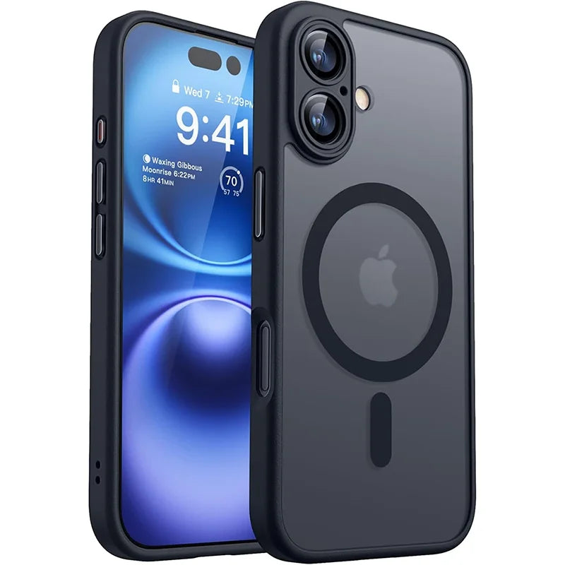 Magnetic Luxury Armor Shockproof Matte Translucent PC Case For iPhone