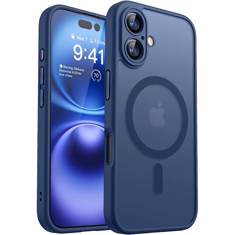 Magnetic Luxury Armor Shockproof Matte Translucent PC Case For iPhone