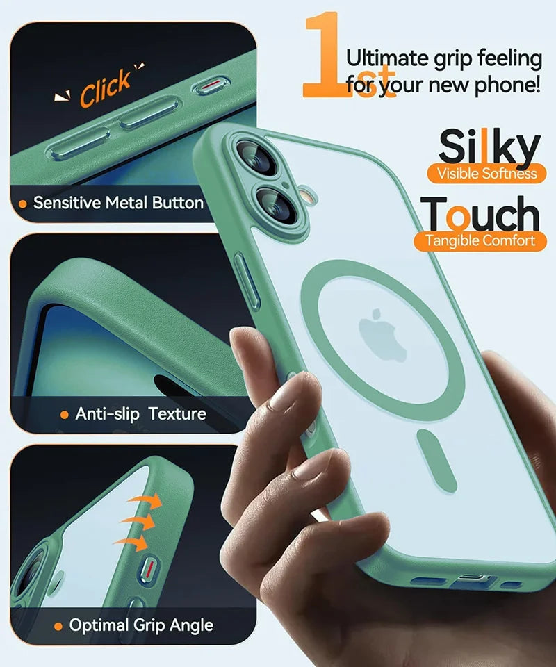 Magnetic Luxury Armor Shockproof Matte Translucent PC Case For iPhone