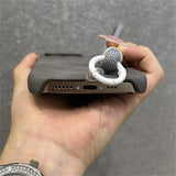 Matte Sheppskin Slot Card Holder with Wrist Hand Strap Case For iPhone