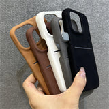 Matte Sheppskin Slot Card Holder with Wrist Hand Strap Case For iPhone