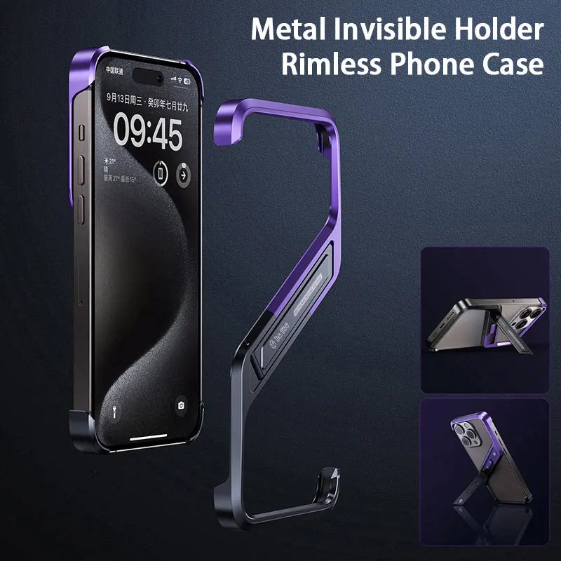 Metal Invisible Aluminum Rimless Holder Case For iPhone