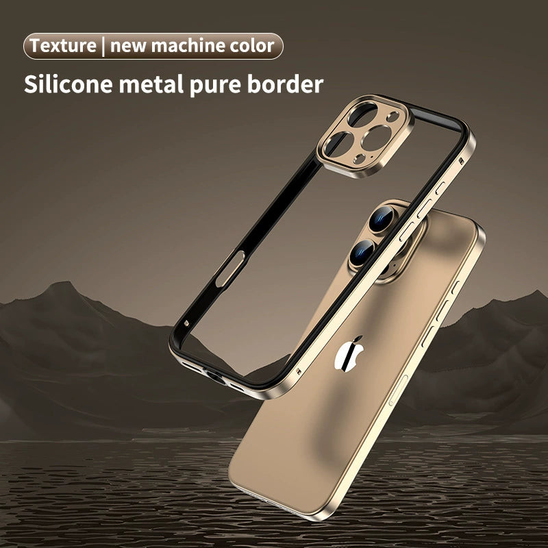 Metal Frame Flat Corner Silicone Case for iPhone