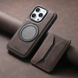 Magnetic Suction Two-In-One Card Holder Bracket Leather Case for iPhone