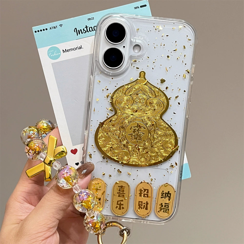 Gold foil glue large gourd text Peace and joy wealth and fortune Case for iPhone