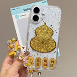 Gold foil glue large gourd text Peace and joy wealth and fortune Case for iPhone