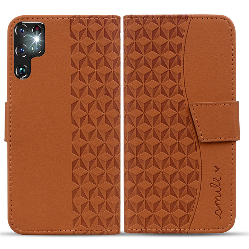 Leather 3D Geometric Pattern Wallet, Card Holder, Phone Case 3-In-1 for Samsung
