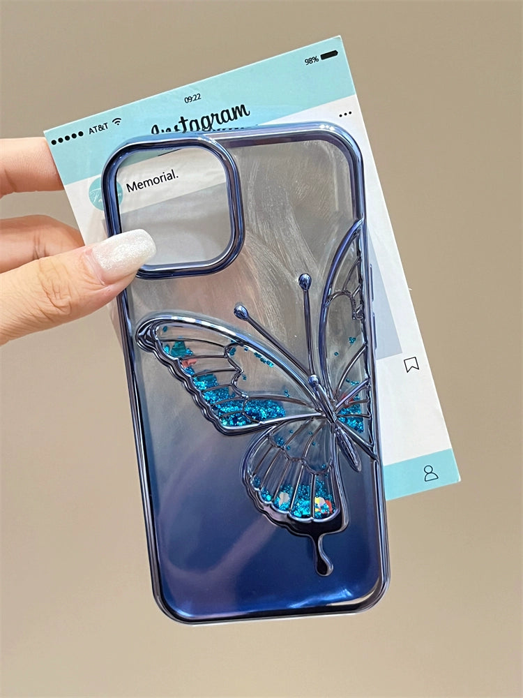 High-grade feather yarn electroplating quicksand butterfly Case for iPhone