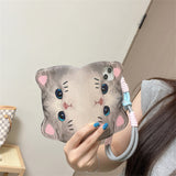 Cute Cat Flip Wrist Lanyard Case For iPhone