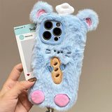 Funny And Cute Blue Bread Mouse Autumn And Winter Plush Case For iPhone