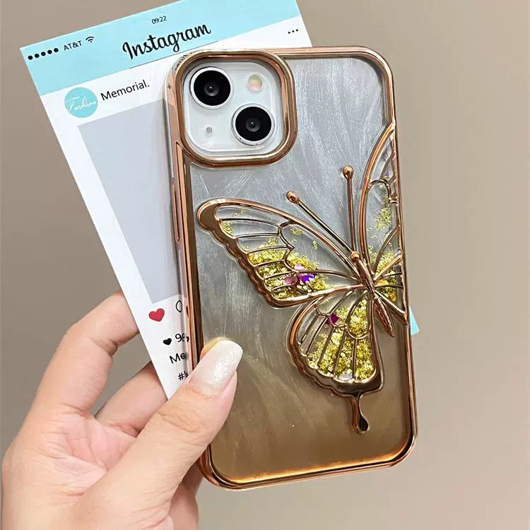 High-grade feather yarn electroplating quicksand butterfly Case for iPhone