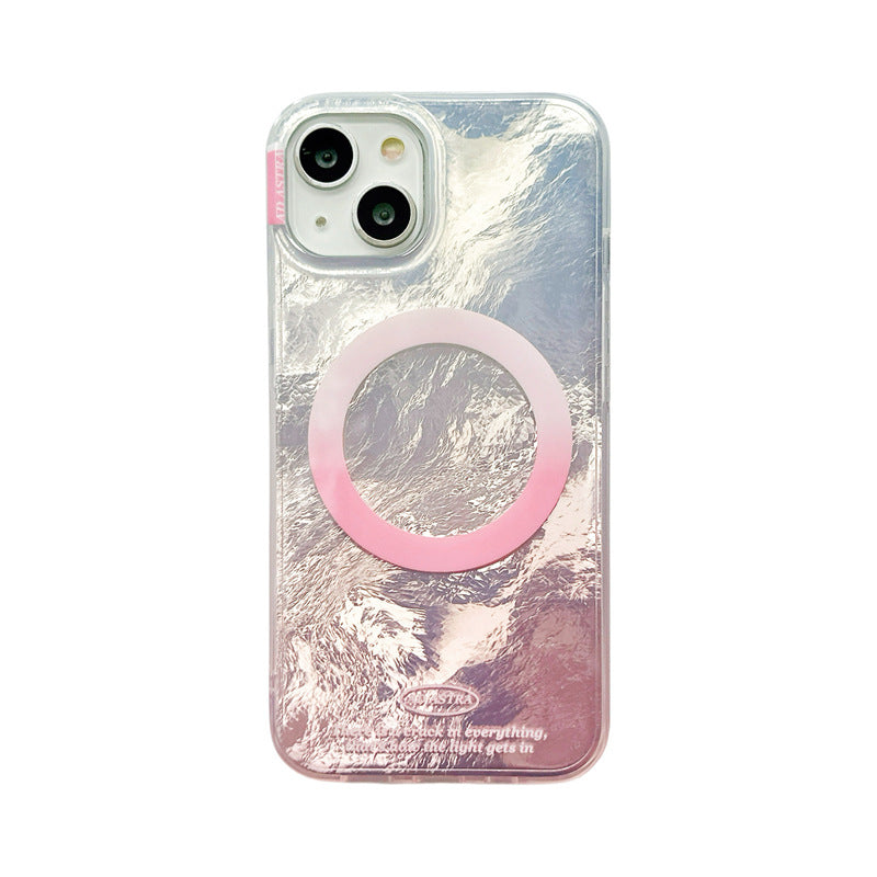 High-grade Gradient Tin Foil Pattern With Magnetic Holder Case For iPhone