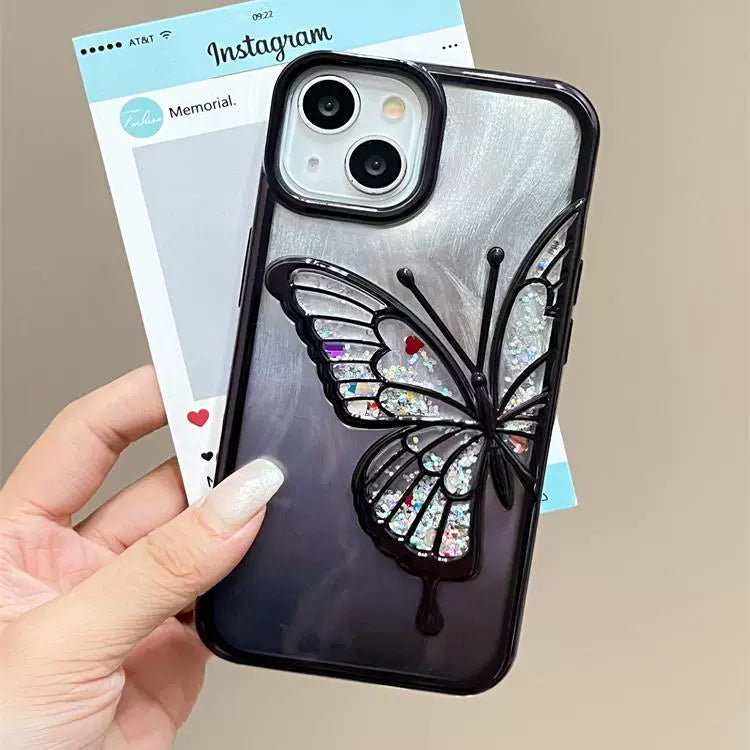 High-grade feather yarn electroplating quicksand butterfly Case for iPhone