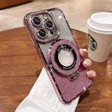 Rhinestone Magnetic Glitter Anti-fall Mobile Phone Case with Stand for IPhone