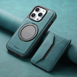 Magnetic Suction Two-In-One Card Holder Bracket Leather Case for iPhone