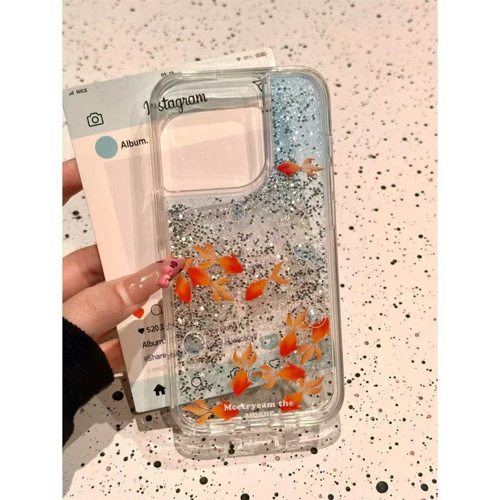 Cute glitter goldfish quicksand shell Case for iPhone