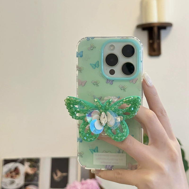 High-grade Turquoise Beaded Butterfly Holder Case  For iphone