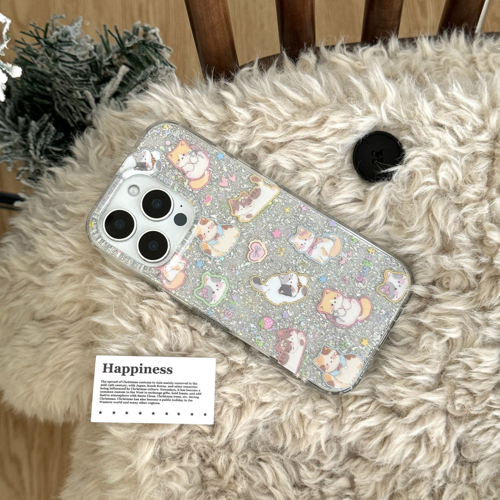 Silver Foil Glitter Cat Case for iPhone