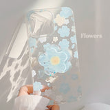 Blue floral glitter transparent bracket case for iPhone