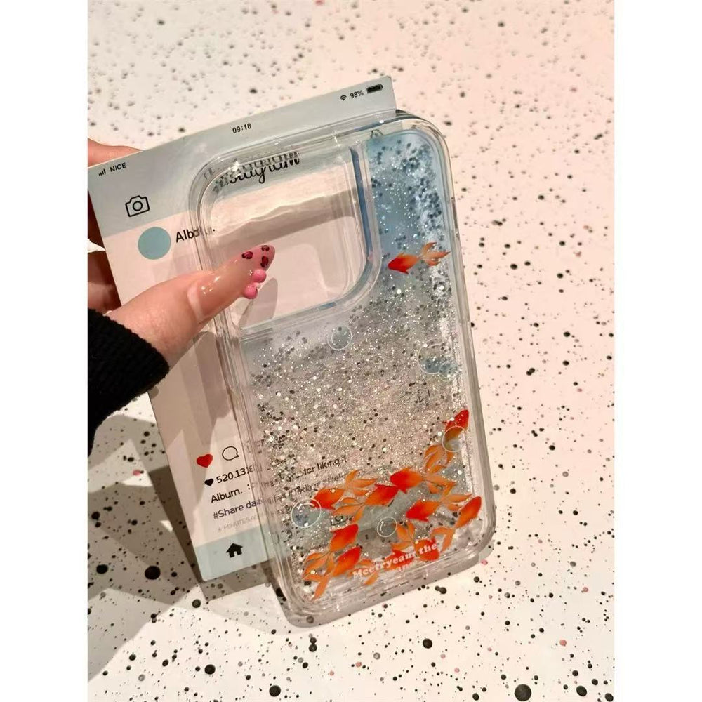 Cute glitter goldfish quicksand shell Case for iPhone