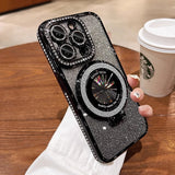 Rhinestone Magnetic Glitter Anti-fall Mobile Phone Case with Stand for IPhone