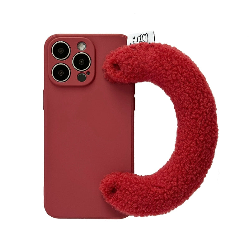 Vintage Red Cotton Lambswool Portable Wristband Case for iPhone