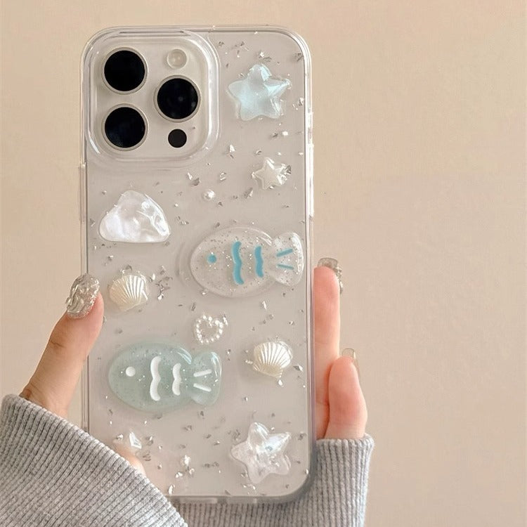 Three-dimensional glue drop shell fish cartoon Case for iPhone