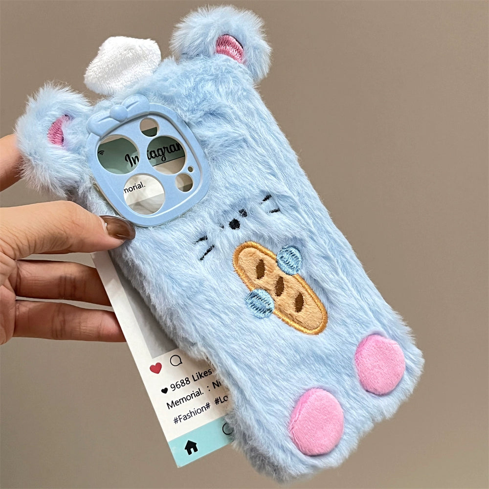 Funny And Cute Blue Bread Mouse Autumn And Winter Plush Case For iPhone