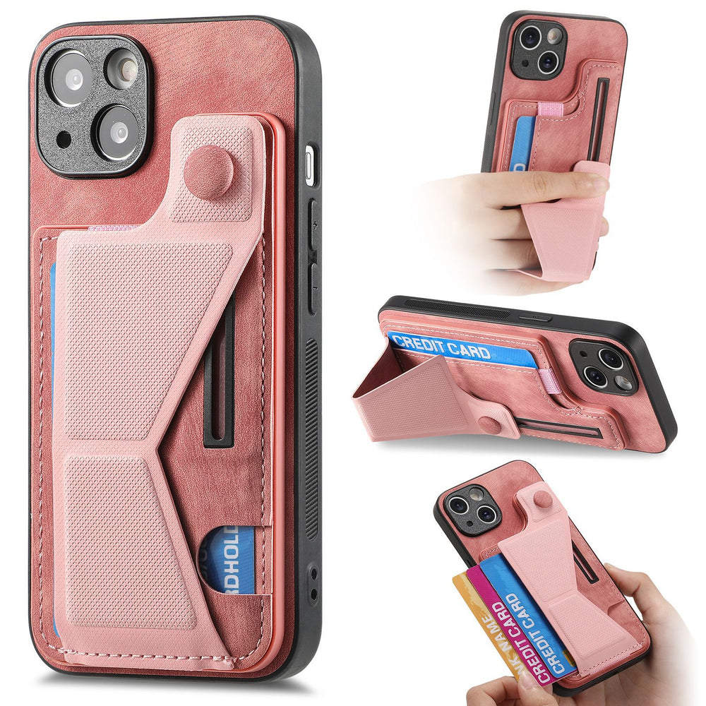 Multi-angle slide rail leather card holder protective Case for iPhone