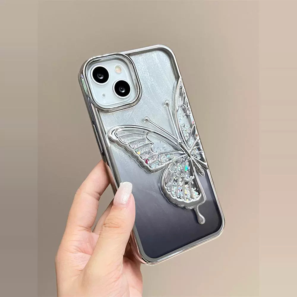 High-grade feather yarn electroplating quicksand butterfly Case for iPhone