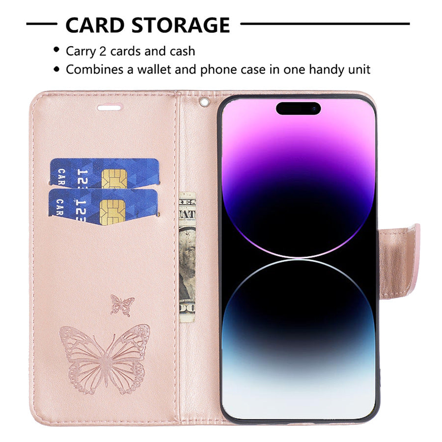 Butterfly Embossed Leather Flip Case for iPhone