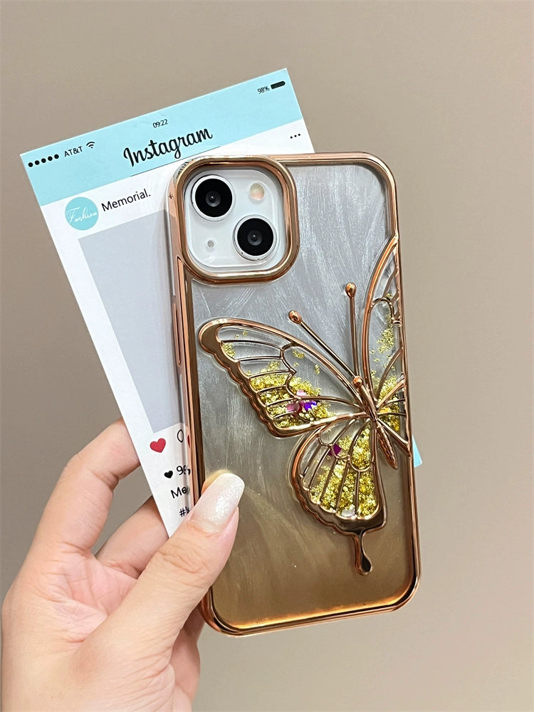 High-grade feather yarn electroplating quicksand butterfly Case for iPhone