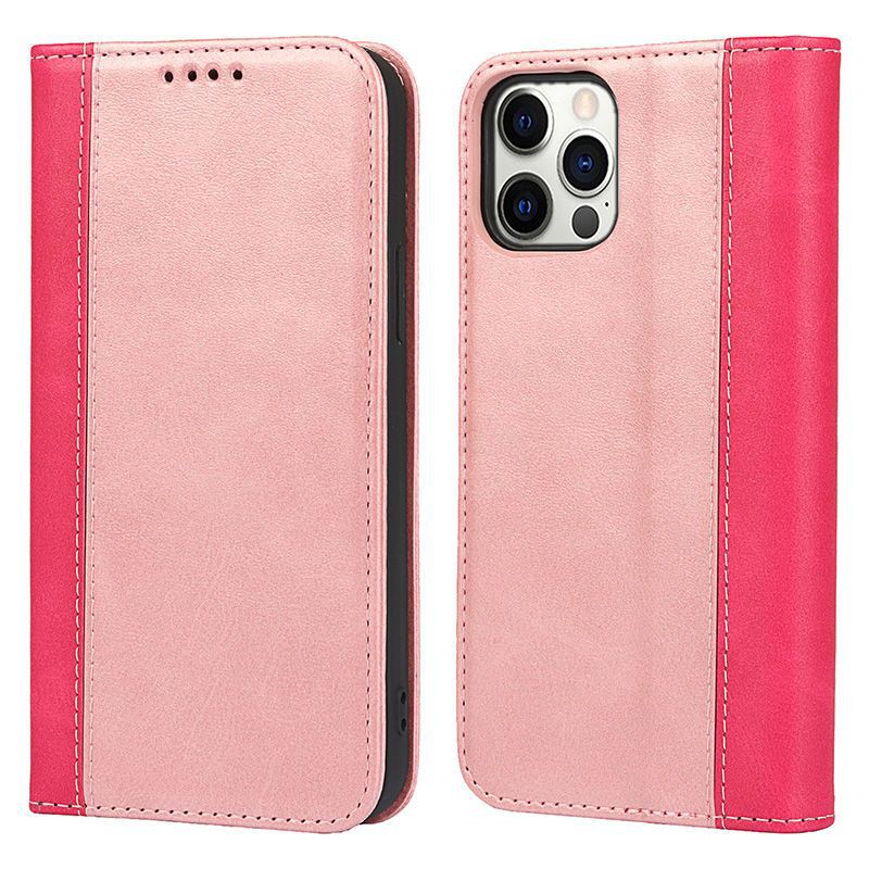 Colorblock Calf Pattern Magnetic Case for iPhone