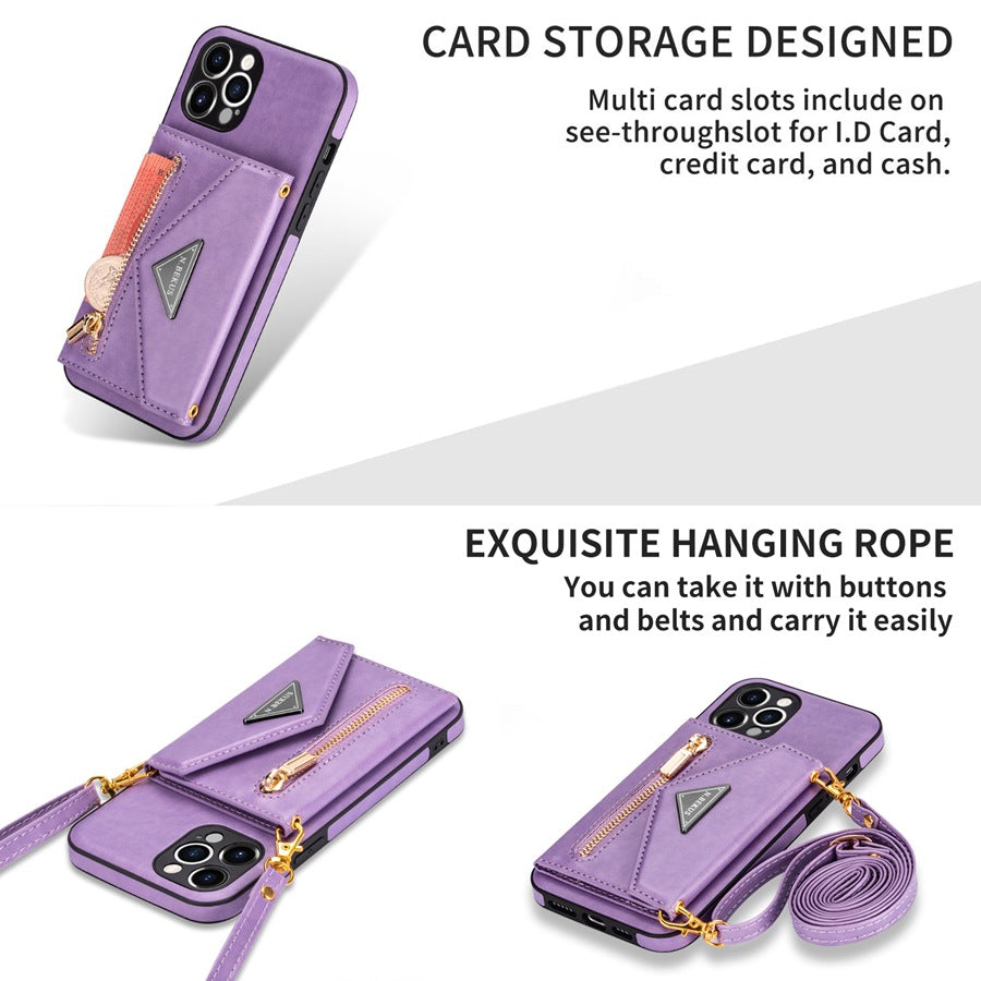 Side Zip Crossbody Card Holder Case for iPhone