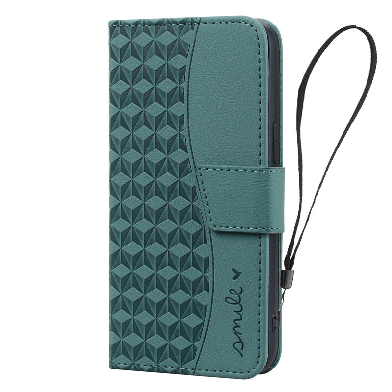 Leather 3D Geometric Pattern Wallet, Card Holder, Phone Case 3-In-1 for Samsung