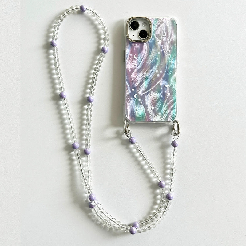 Dreamy Feather Star Chain Crossbody Wrist Bead Chain Case for iPhone