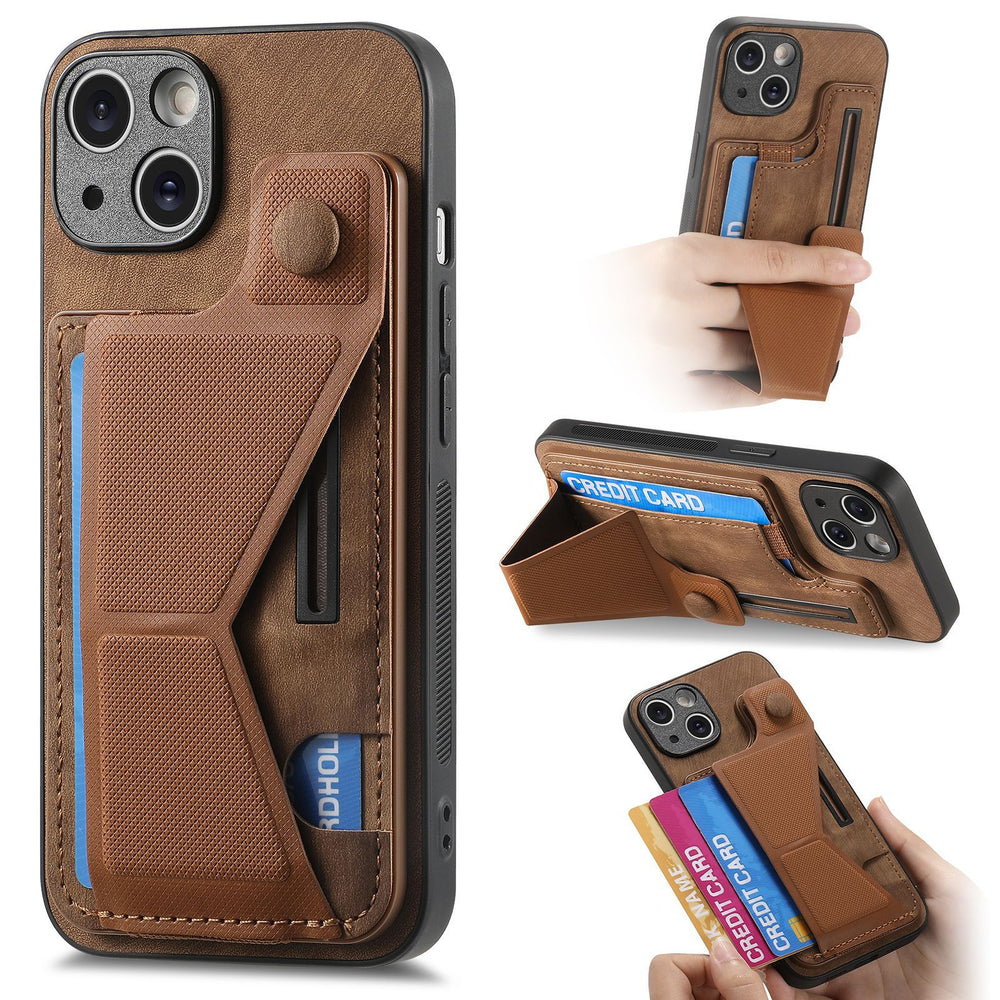 Multi-angle slide rail leather card holder protective Case for iPhone