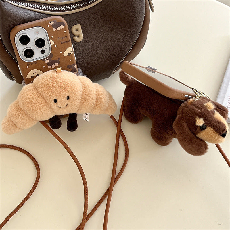 Autumn and winter plush dog back clip crossbody lanyard Case for iPhone