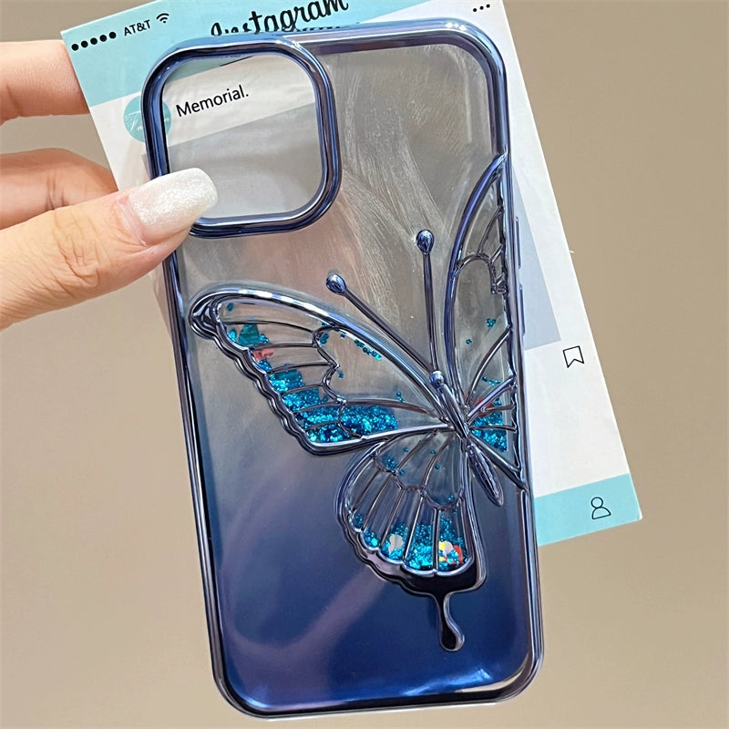 High-grade feather yarn electroplating quicksand butterfly Case for iPhone