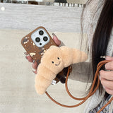 Autumn and winter plush dog back clip crossbody lanyard Case for iPhone