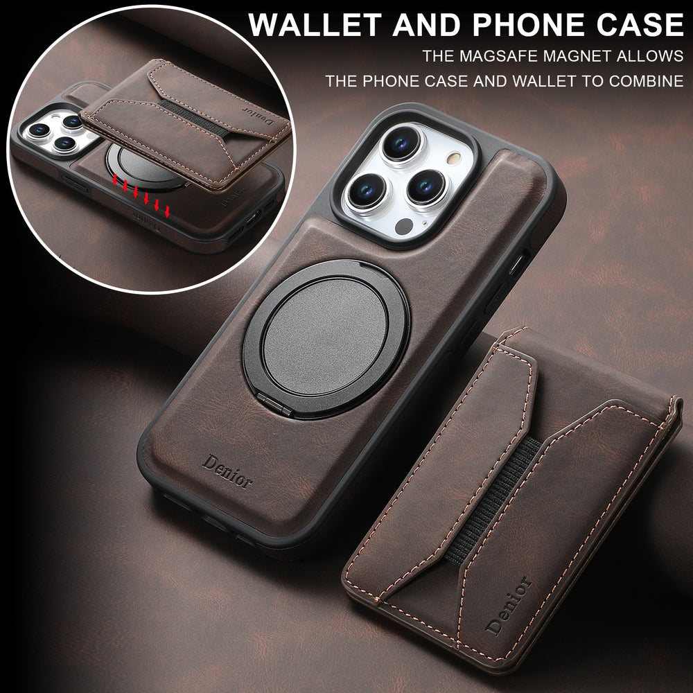 Magnetic Suction Two-In-One Card Holder Bracket Leather Case for iPhone