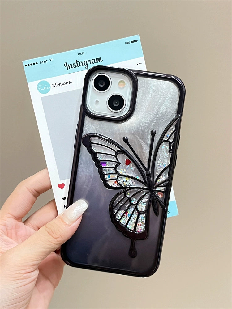 High-grade feather yarn electroplating quicksand butterfly Case for iPhone