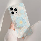 Blue floral glitter transparent bracket case for iPhone